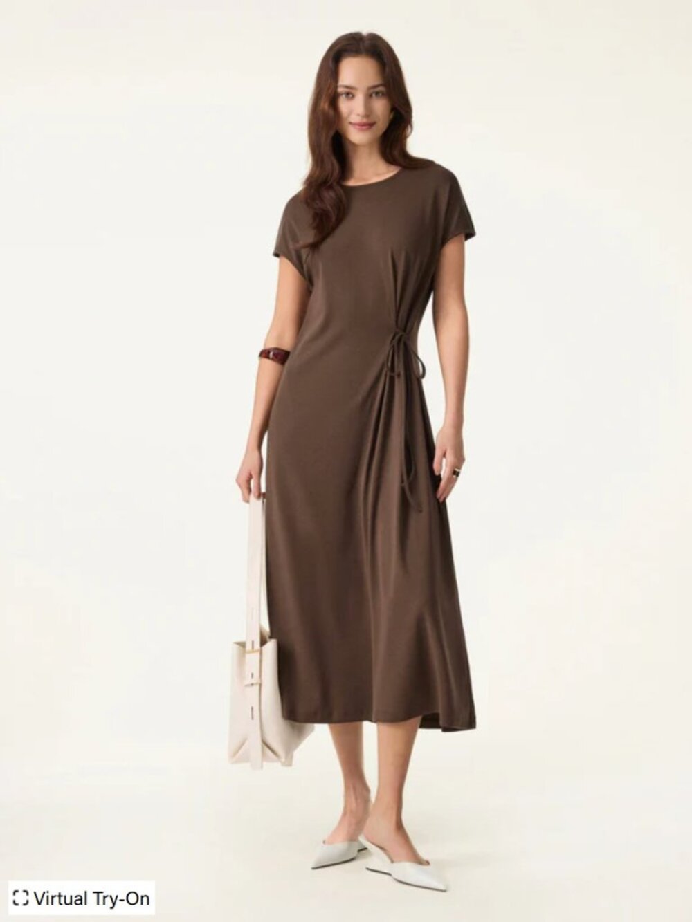 Cotton Lyocell Easy Airy Midi Dress with Self-Tie